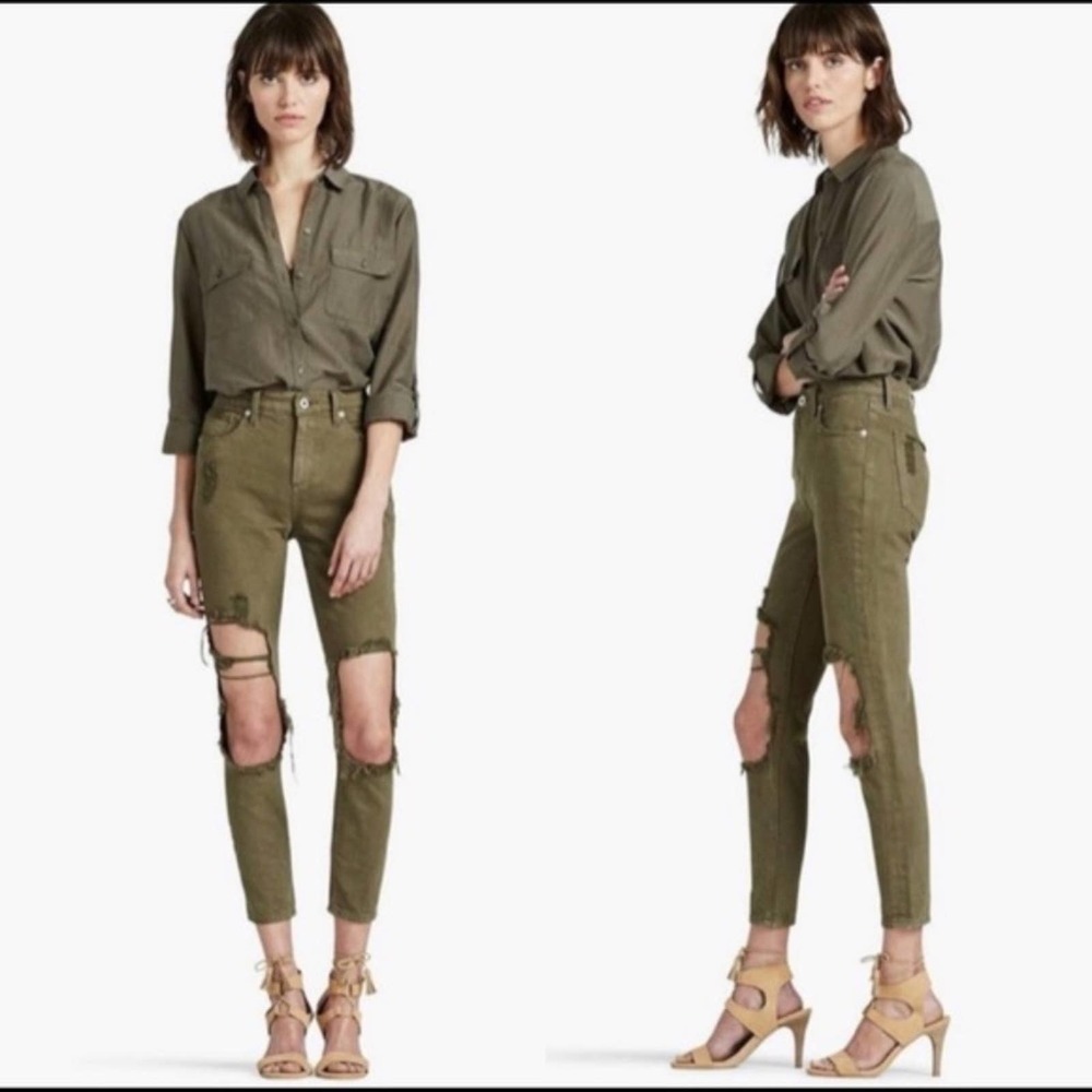 Lucky Brand Bridgette High Rise Skinny Jeans Distress Green‎ Size 8/29
